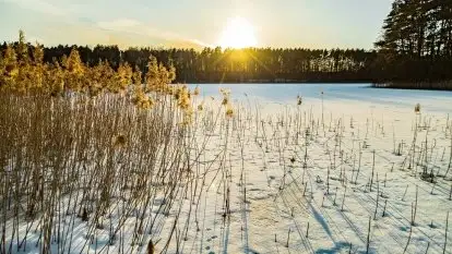 Zachód słońca przy wyspie Wydmińskiej, marzec 2021 r.