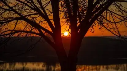 Wschód słońca, jezioro Buwełno