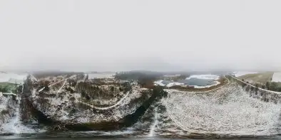 Zwalony most w Kruklankach zimą